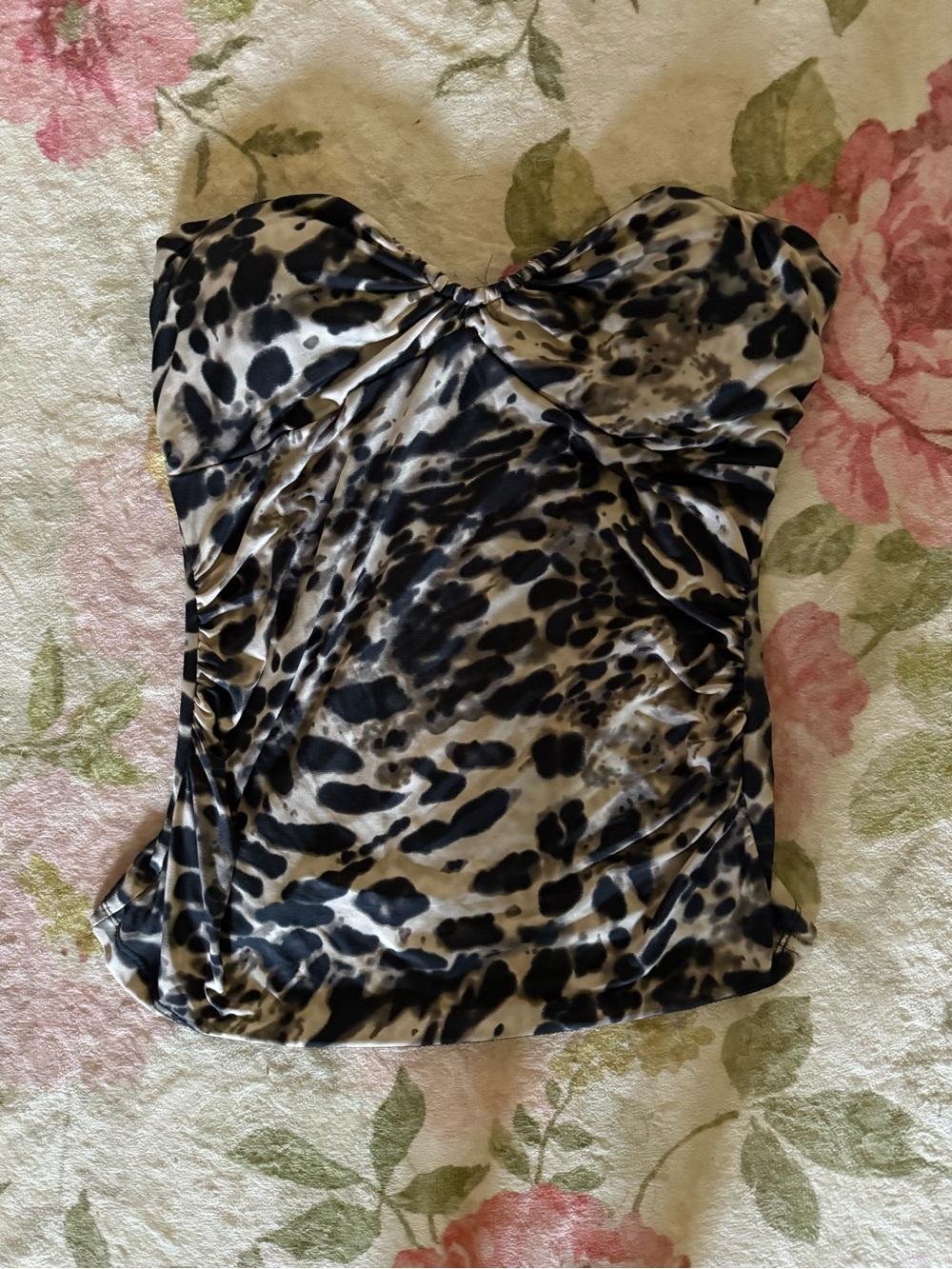 Forever 21 Black and Cream Animal Print Strapless Satin Camisole with padding